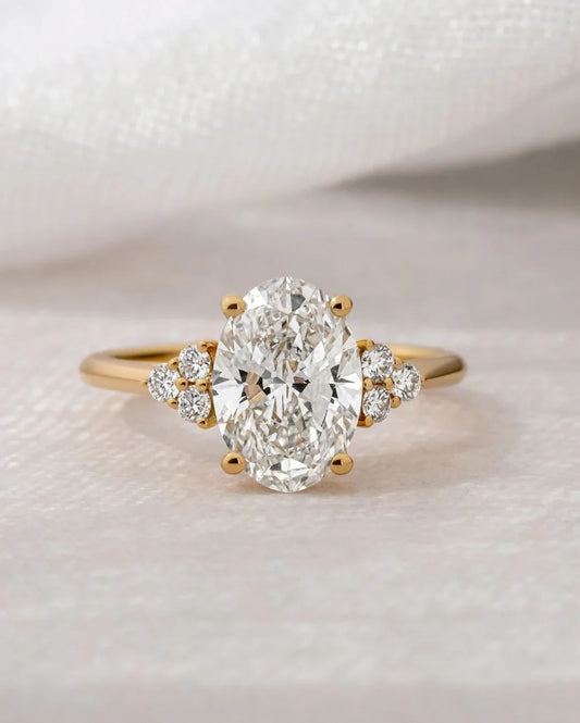 5.0ct oval lab grown diamond engagement ring, IGI certified bridal ring, center stone with round side diamonds, luxury wedding jewelry for women