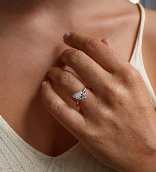 Pear cut 5.0ct lab created diamond engagement ring, east west setting solitaire ring, bridal marriage jewelry, anniversary gift for women