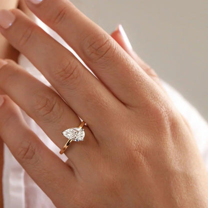 5.0ct Pear Cut Solitaire East West Setting Lab Grown Diamond Ring Engagement Ring and Wedding Gift Ring, Bridal Marriage Ring 