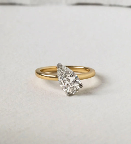 5.0ct pear cut lab grown diamond ring, east west solitaire engagement ring, bridal wedding ring, anniversary gift, luxury promise jewelry for her