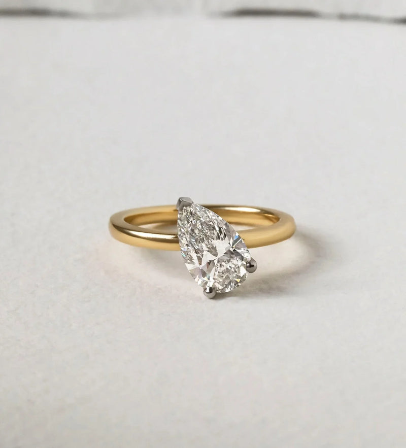 5.0ct Pear Cut Solitaire East West Setting Lab Grown Diamond Ring Engagement Ring and Wedding Gift Ring, Bridal Marriage Ring