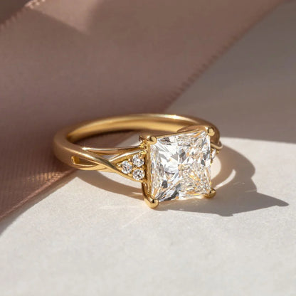 5.0ct princess lab grown diamond ring, side round diamond setting, IGI certified engagement ring, luxury bridal jewelry for women