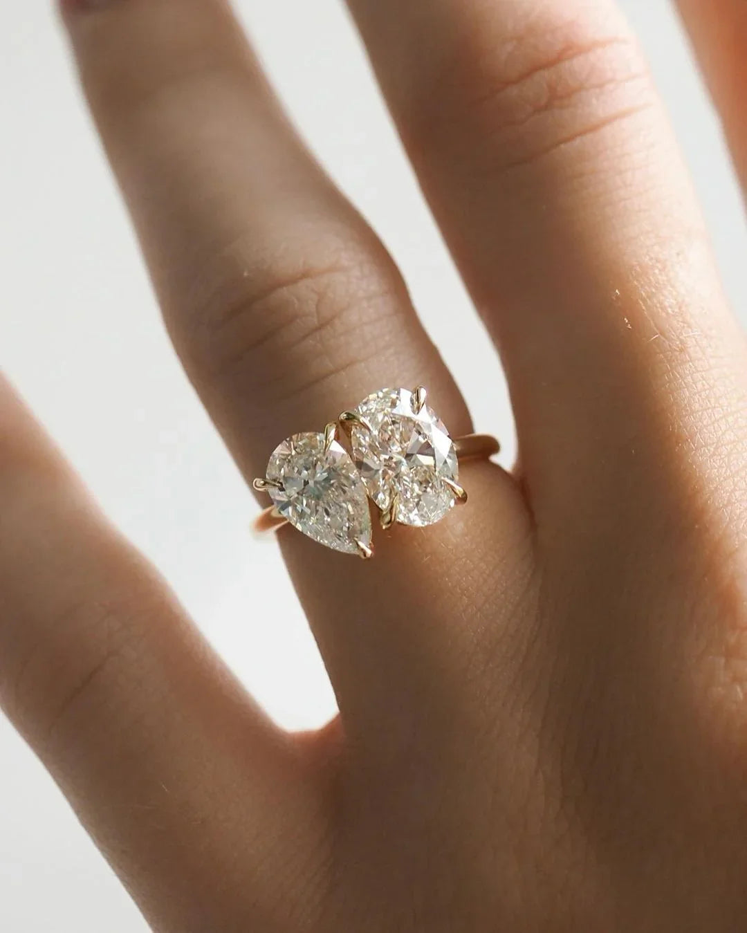 5.0tcw oval pear lab grown diamond toi et moi ring, elegant bridal wedding ring, anniversary jewelry, promise gift for women