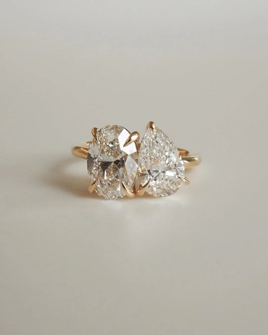 5.0tcw oval and pear cut toi et moi lab grown diamond ring, elegant engagement ring, bridal wedding jewelry, anniversary gift for women