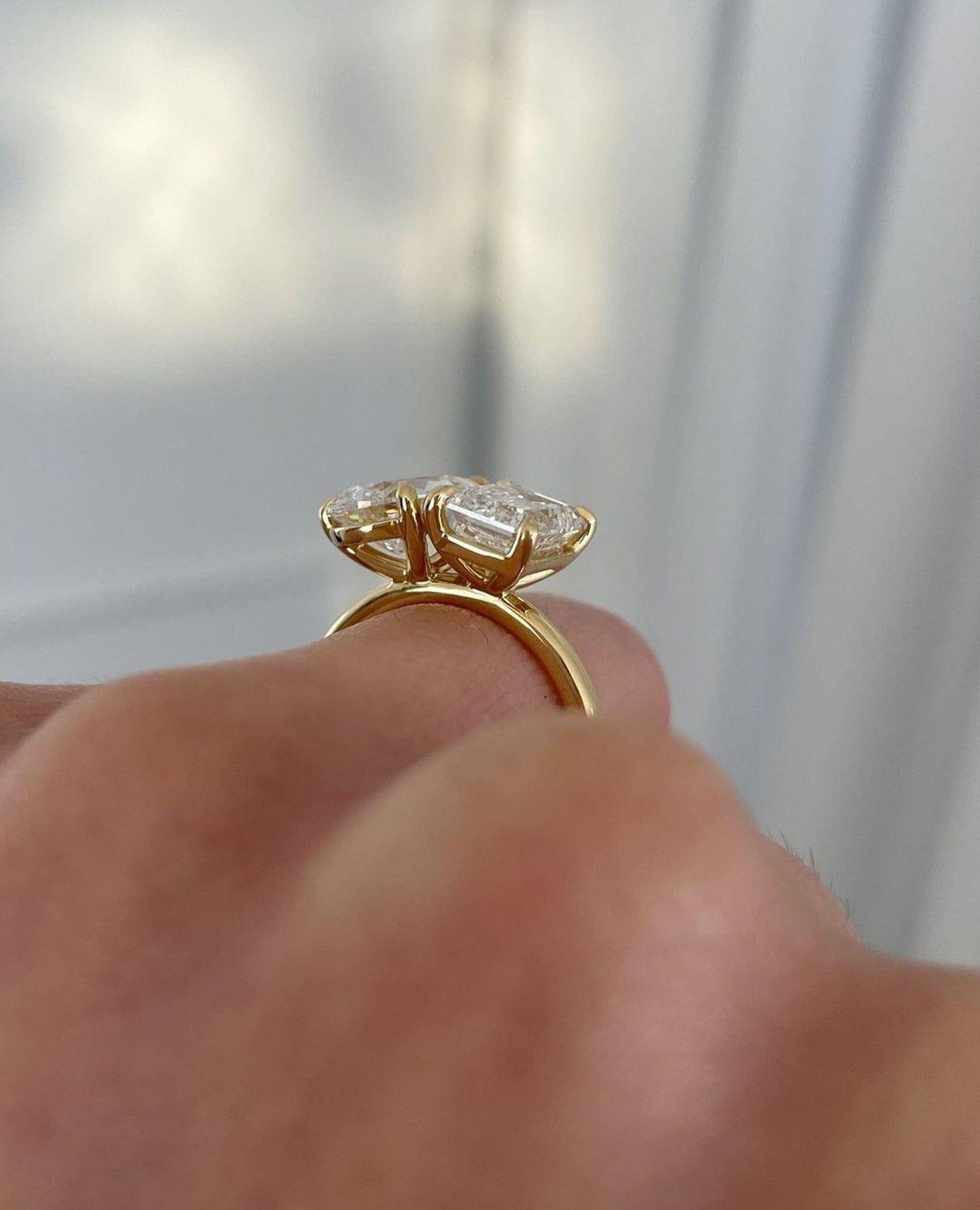 5.0TCW Pear and Emerald Cut Lab Grown Diamond Engagement Ring | Toi Et Moi Ring | IGI Certified 