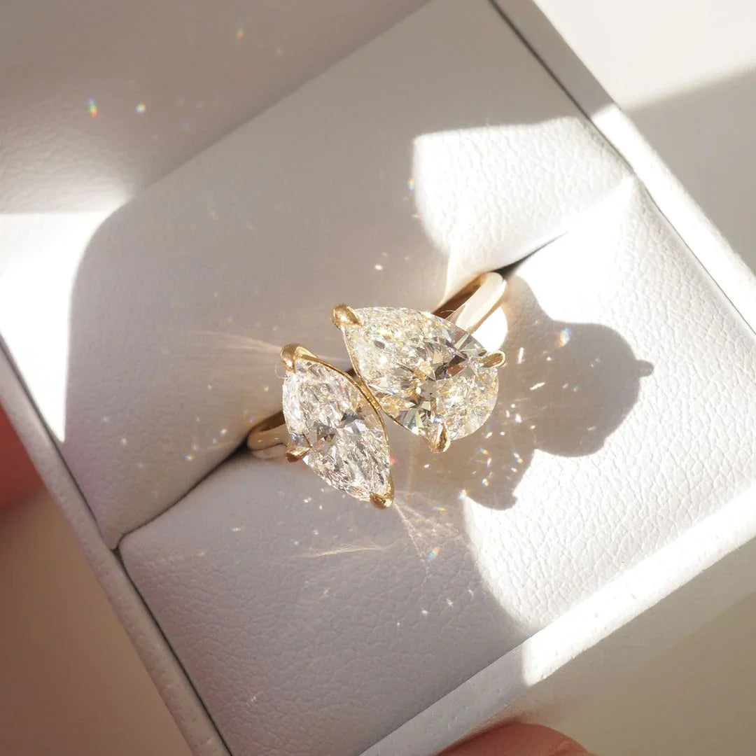 5.0tcw pear marquise lab grown diamond ring, modern minimalist wedding ring, promise jewelry, romantic gift for her women