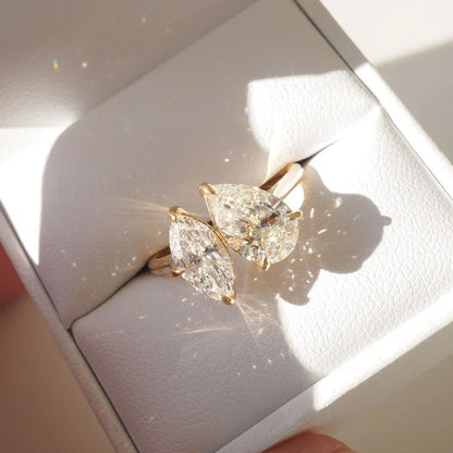5.0tcw pear marquise lab grown diamond ring, modern minimalist wedding ring, promise jewelry, romantic gift for her women
