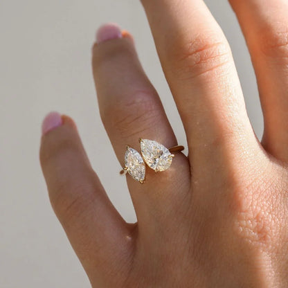 5.0tcw pear and marquise double lab grown diamond ring, minimalist engagement ring, bridal wedding jewelry, romantic promise gift for her