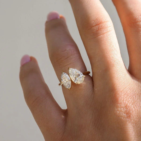 5.0tcw pear and marquise double lab grown diamond ring, minimalist engagement ring, bridal wedding jewelry, romantic promise gift for her