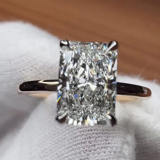 5.10 CT radiant lab grown diamond engagement ring, hidden halo design, IGI certified bridal wedding jewelry, luxury ring for women