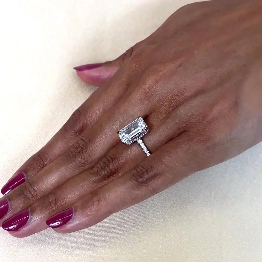 Luxury 5.20 TCW emerald cut lab created diamond engagement ring, cathedral setting bridal ring, IGI certified gift for her