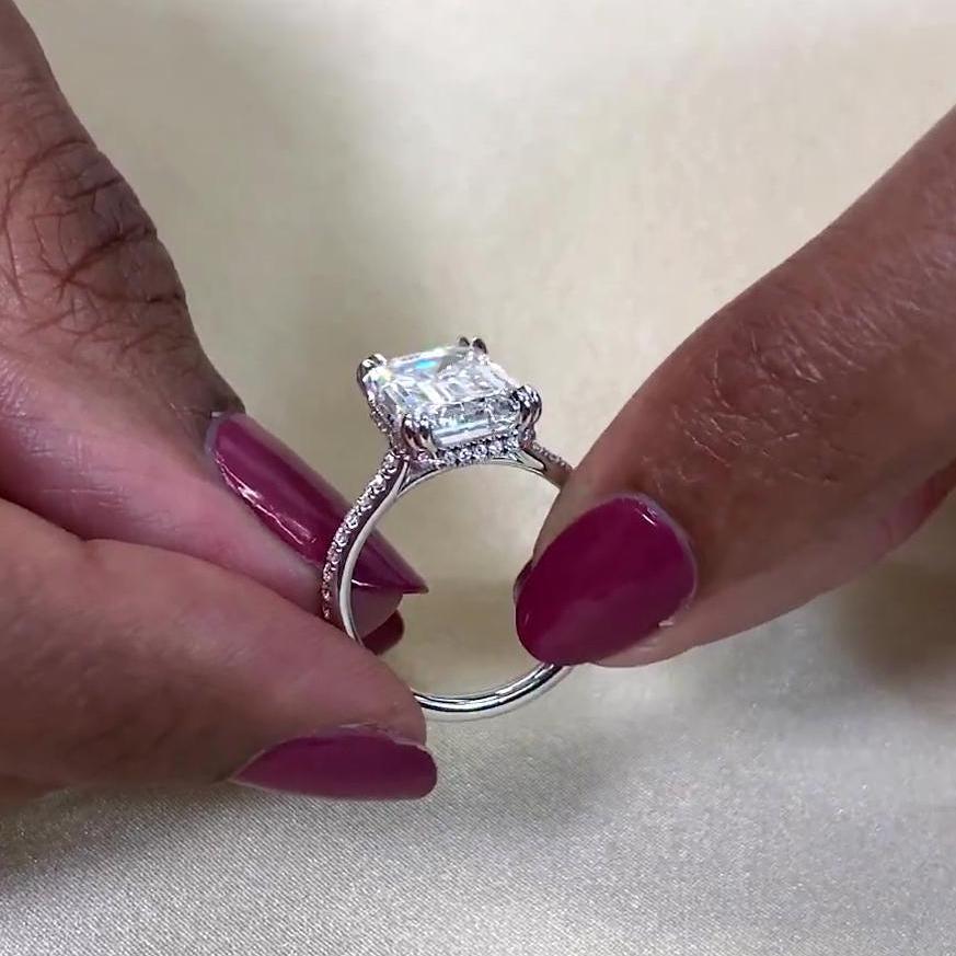 5.20 TCW Emerald Lab Grown Diamond Engagement Ring | Cathedral Tapered Design | IGI Certified 