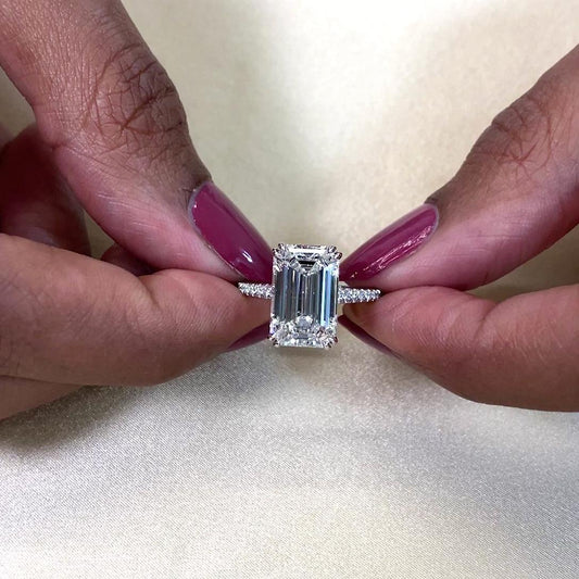 5.20 TCW emerald lab grown diamond engagement ring, cathedral tapered design, IGI certified bridal wedding jewelry for women