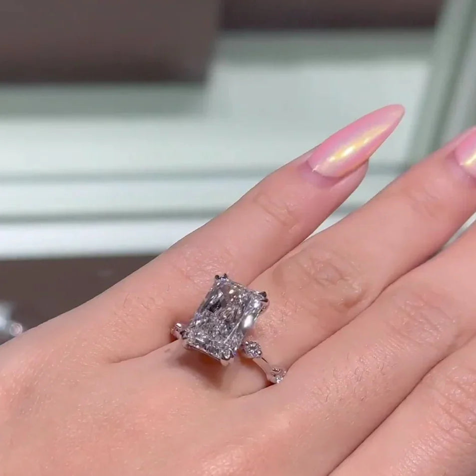 5.00 CT radiant lab grown diamond engagement ring, hidden halo ring, IGI certified bridal wedding jewelry, luxury ring for women