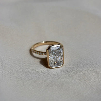 5.00 CT radiant lab grown diamond ring, elegant pavé bezel bridal engagement ring, IGI certified anniversary jewelry women