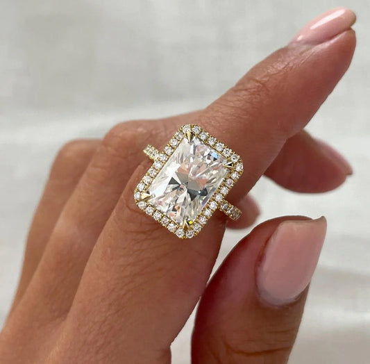 IGI certified 5.30 TCW radiant cut lab created diamond ring, pavé halo engagement ring, bridal anniversary jewelry for her