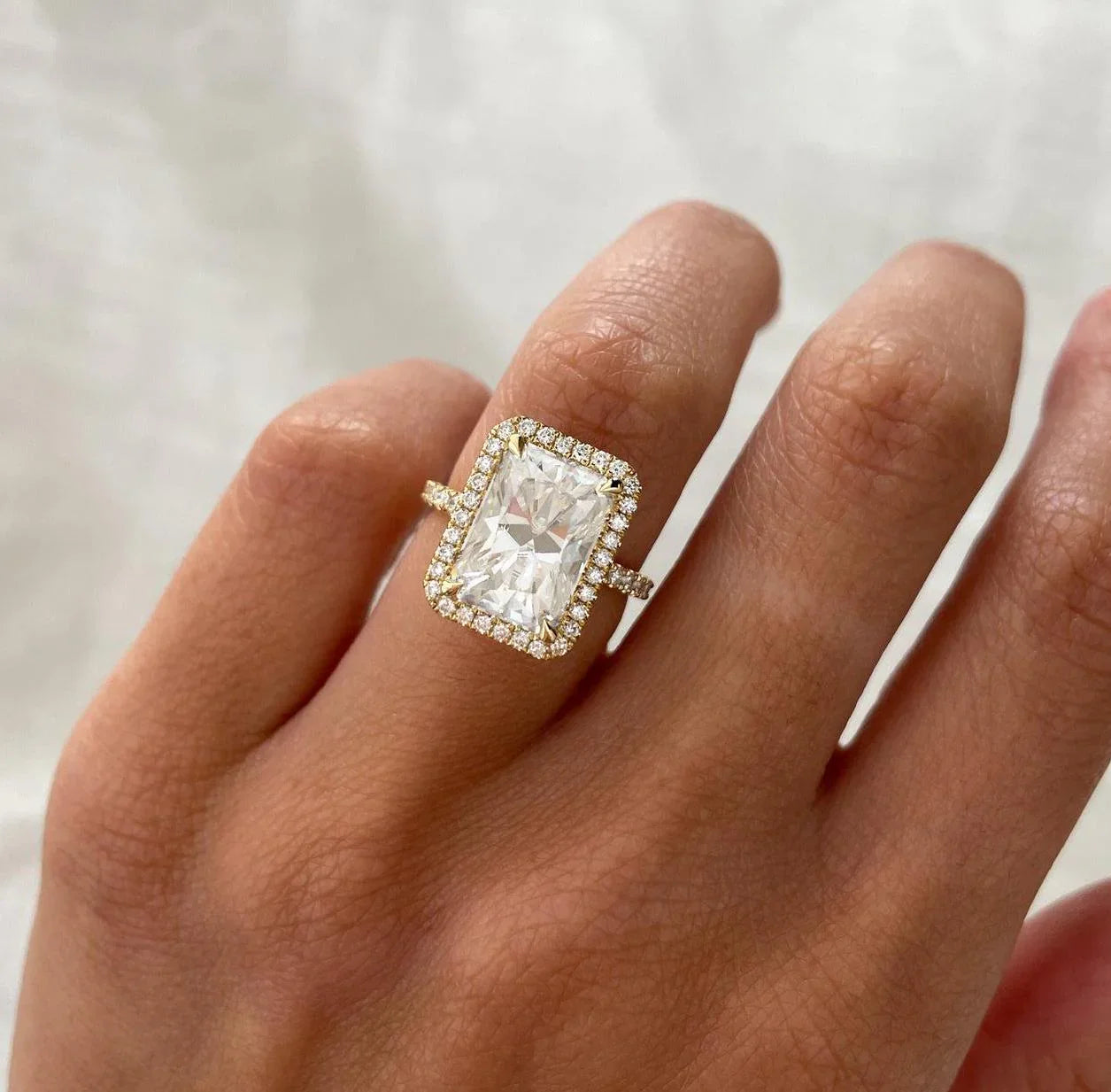 5.30 TCW Radiant Lab Grown Diamond Engagement Ring | Pavé Halo Ring | IGI Certified 