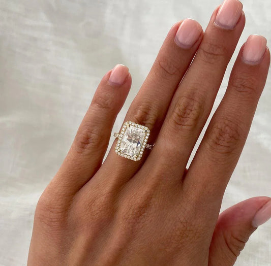 5.30 TCW radiant lab grown diamond engagement ring, pavé halo ring, IGI certified bridal wedding jewelry, luxury ring for women