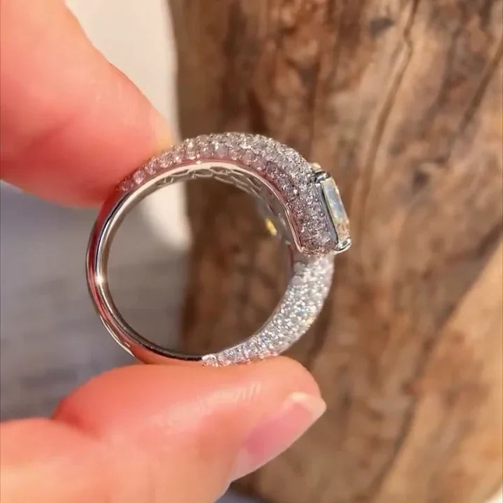 5.50 TCW Asscher Fancy Yellow & White Lab Grown Diamond Engagement Ring | Pavé Bypass Ring | IGI Certified 