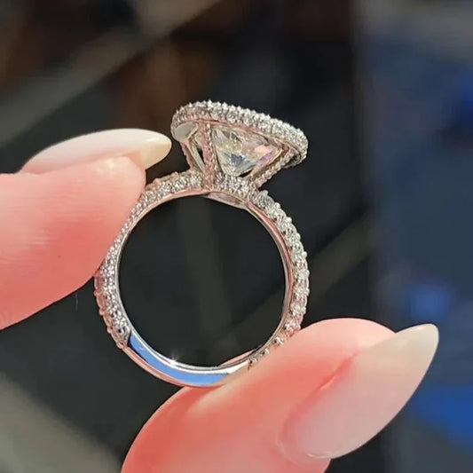 IGI certified 5.50 TCW cushion cut lab created diamond ring, rose gold pavé halo engagement ring, luxury bridal jewelry gift