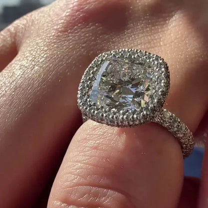 5.50 TCW Cushion Lab Grown Diamond Engagement Ring | Pavé Halo Ring | Rose Gold | IGI Certified 