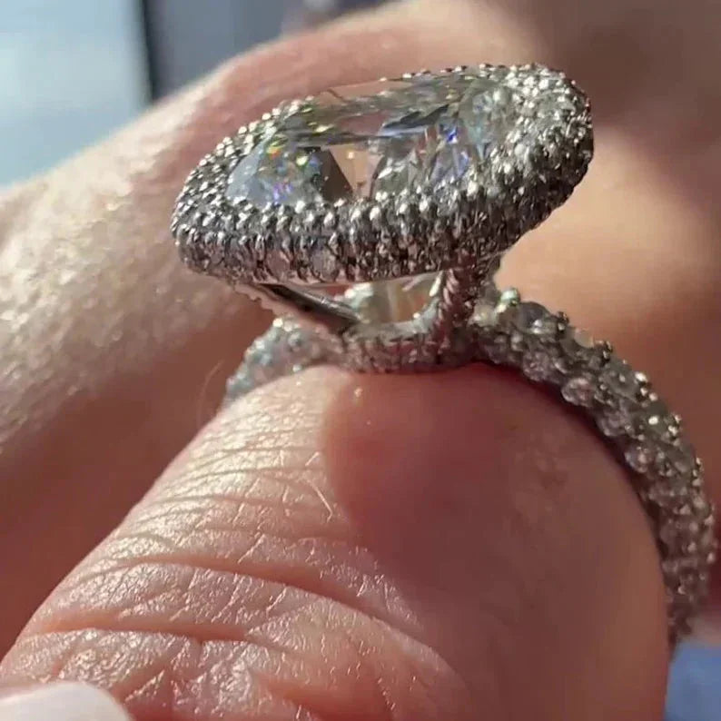5.50 TCW Cushion Lab Grown Diamond Engagement Ring | Pavé Halo Ring | Rose Gold | IGI Certified 