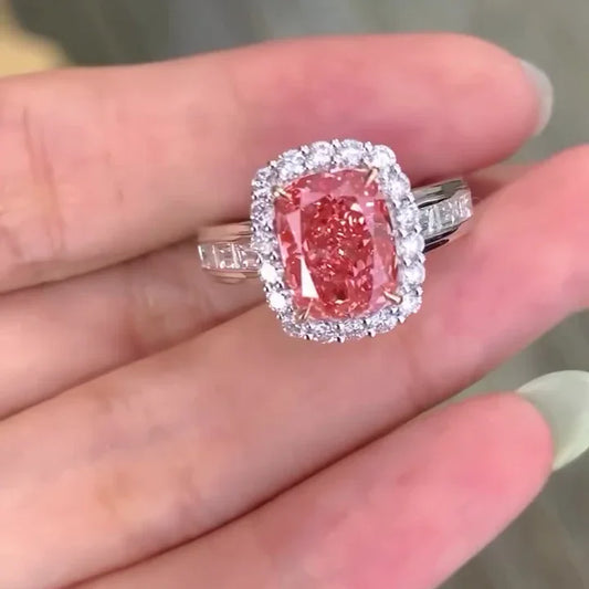 5.50 TCW fancy pink cushion lab grown diamond engagement ring, halo ring, IGI certified bridal wedding jewelry for women