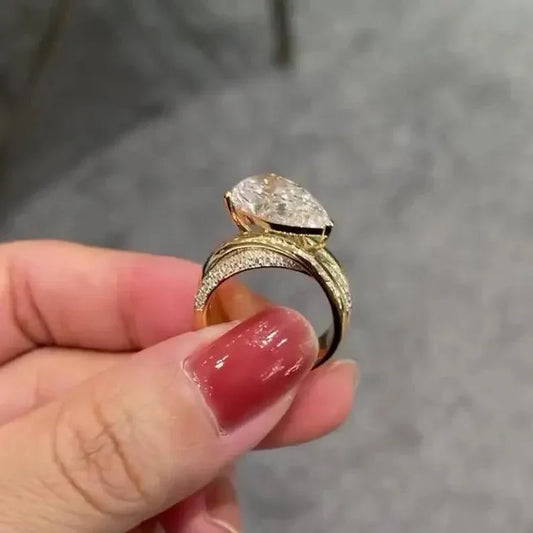 IGI certified 5.50 TCW pear cut lab created diamond ring, twist engagement ring design, bridal anniversary jewelry gift for her