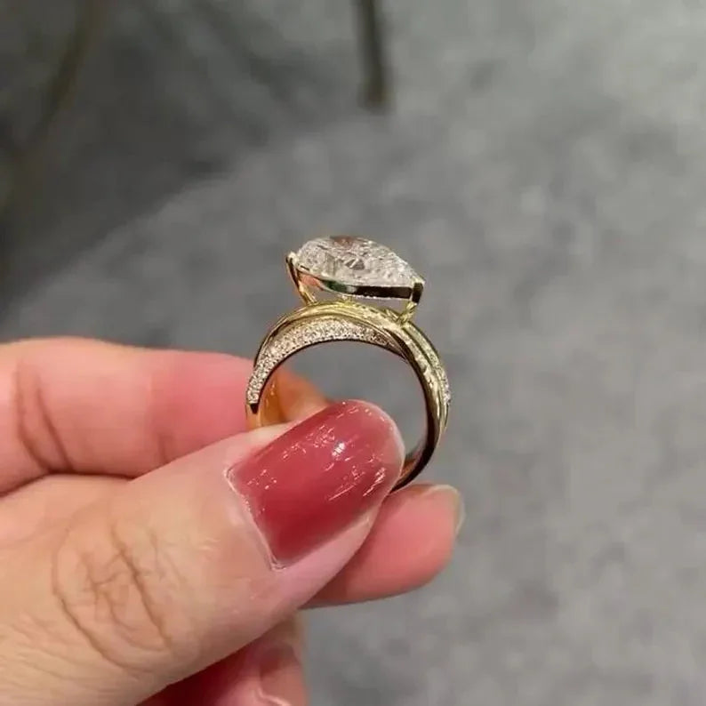 5.50 TCW Pear Lab Grown Diamond Engagement Ring | Twist Style Ring | IGI Certified 