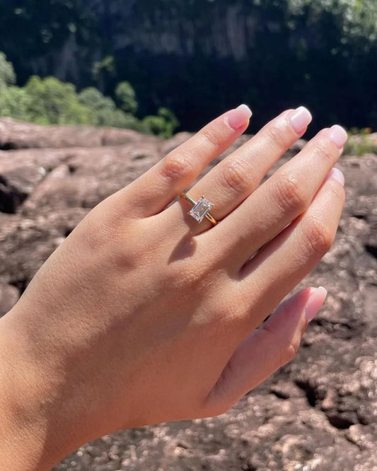 Hidden halo 5.5ct emerald lab grown diamond ring, elegant engagement ring, bridal wedding jewelry, romantic gift for wife her