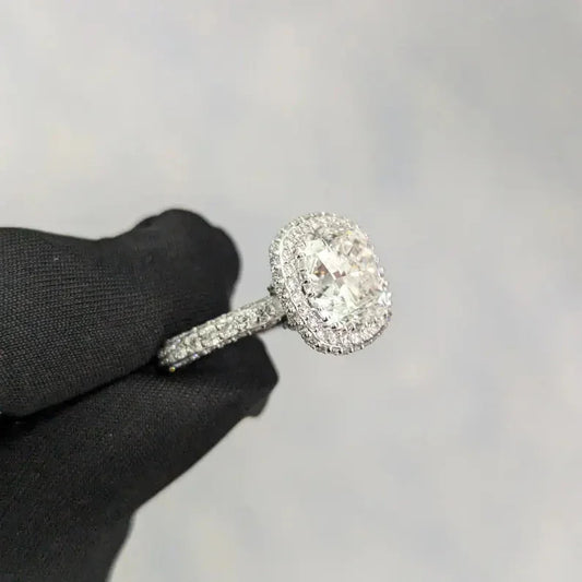 IGI certified 5.60 TCW cushion square lab created diamond ring, halo engagement ring, luxury bridal jewelry gift for her
