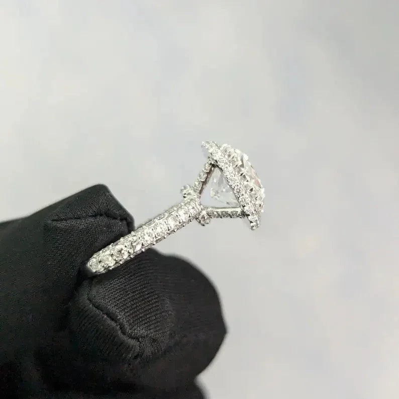 5.60 TCW square cushion lab grown diamond ring, classic halo engagement ring, IGI certified wedding jewelry, anniversary gift women