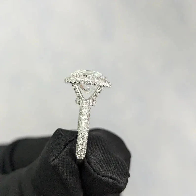 Luxury 5.60 TCW square cushion cut lab created diamond engagement ring, halo setting bridal ring, IGI certified jewelry for her women