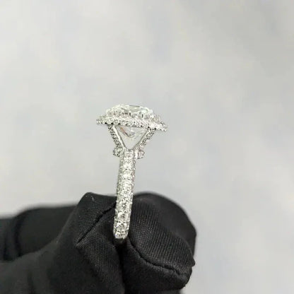 Luxury 5.60 TCW square cushion cut lab created diamond engagement ring, halo setting bridal ring, IGI certified jewelry for her women
