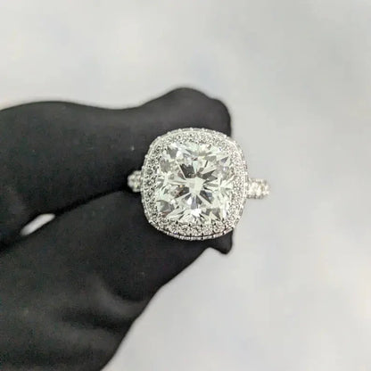 5.60 TCW Square Cushion Lab Grown Diamond Engagement Ring | Classic Halo Design | IGI Certified 