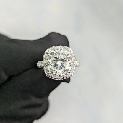 5.60 TCW square cushion lab grown diamond engagement ring, classic halo design, IGI certified bridal wedding jewelry for women