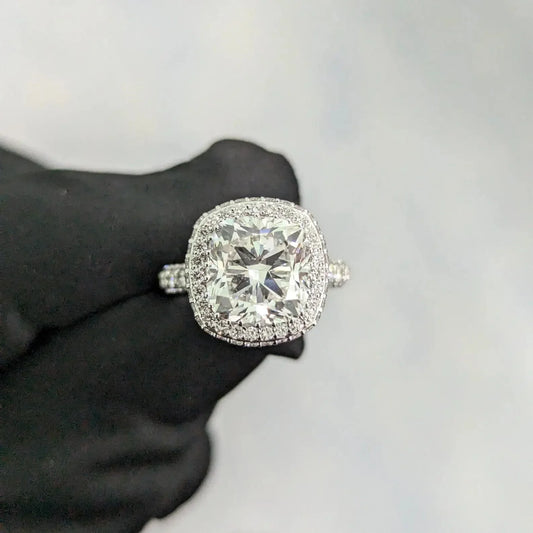 5.60 TCW square cushion lab grown diamond engagement ring, classic halo design, IGI certified bridal wedding jewelry for women