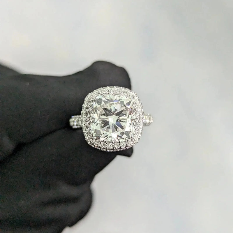 5.00 CT Square Cushion Lab Grown Diamond Engagement Ring | Classic Halo Design | IGI Certified