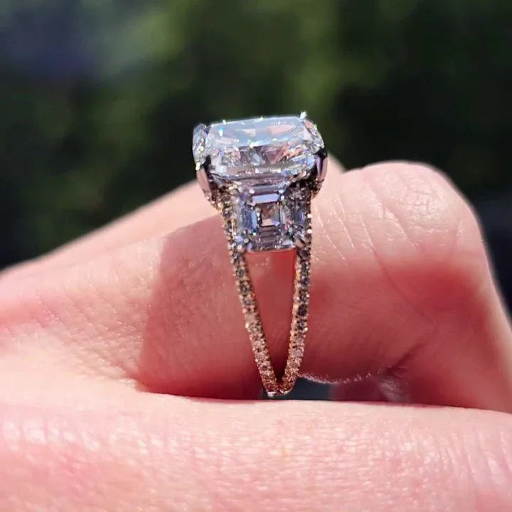 Luxury 5.70 TCW cushion asscher lab created diamond engagement ring, two tone hidden halo setting, bridal jewelry for her women