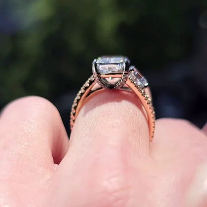 5.70 TCW Cushion and Asscher Lab Grown Diamond Engagement Ring | Two Tone Ring with Hidden Halo | IGI Certified 