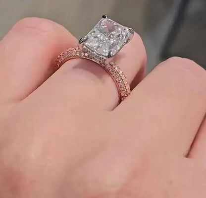 5.50 CT radiant lab grown diamond ring, hidden halo design engagement ring, IGI certified wedding jewelry, anniversary gift women