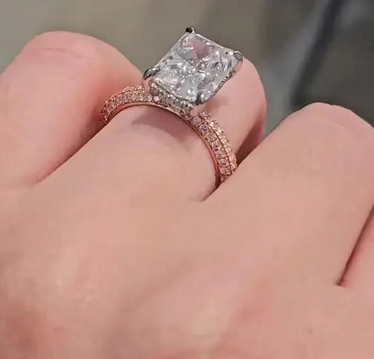 5.75 TCW radiant lab grown diamond ring, hidden halo design engagement ring, IGI certified wedding jewelry, anniversary gift women