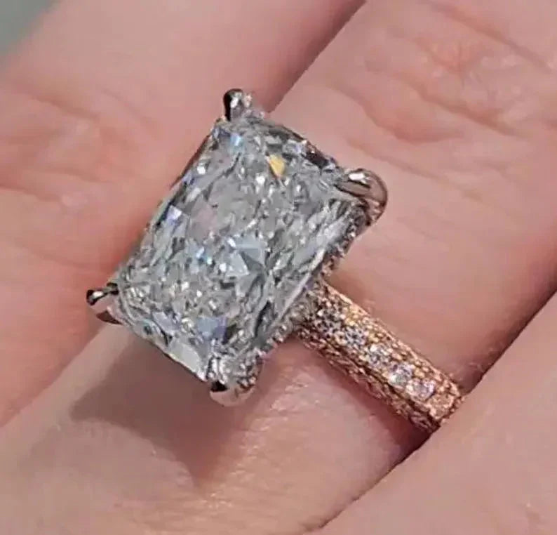 Radiant cut 5.50 CT lab grown diamond engagement ring, hidden halo bridal jewelry, IGI certified wedding ring, romantic gift for women