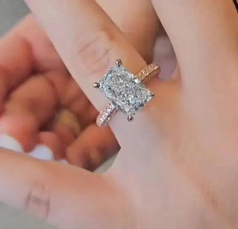 5.75 TCW Radiant Lab Grown Diamond Engagement Ring | Hidden Halo Ring | IGI Certified 