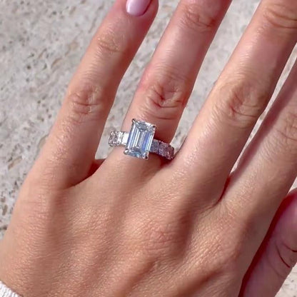 Luxury 5.80 TCW emerald cut lab created diamond engagement ring, 4 CT center stone, pavé halo bridal ring, IGI certified gift for her