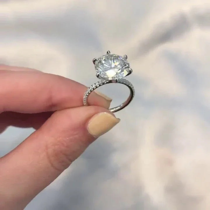 IGI Certified 5.80 TCW Round Lab Grown Diamond Pavé Solitaire Engagement Ring Luxury Bridal Ring Wedding Jewelry Anniversary Gift for Women