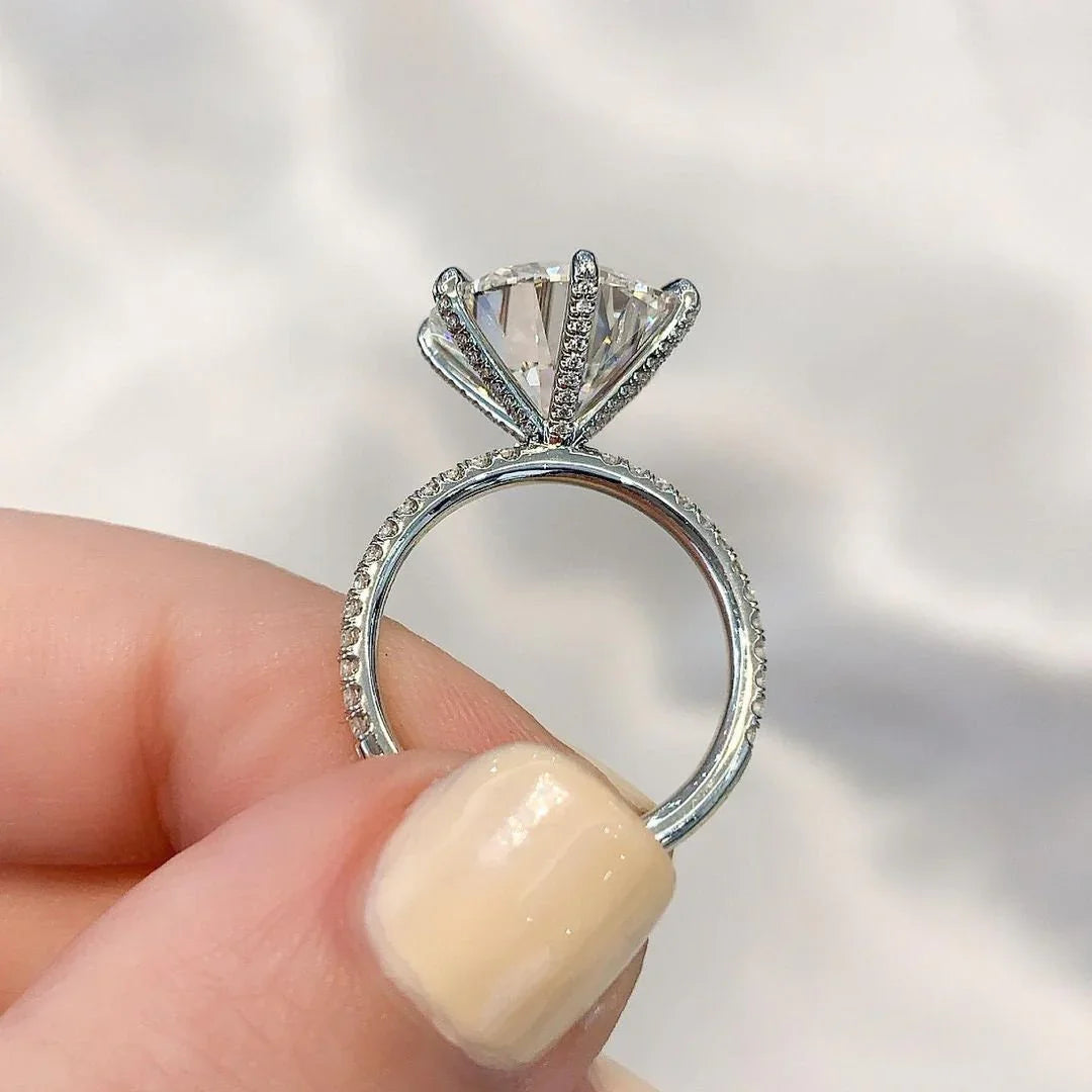 Luxury 5.80 TCW Round Cut Lab Grown Diamond Engagement Ring Pavé Solitaire Setting IGI Certified Bridal Wedding Jewelry Anniversary Ring