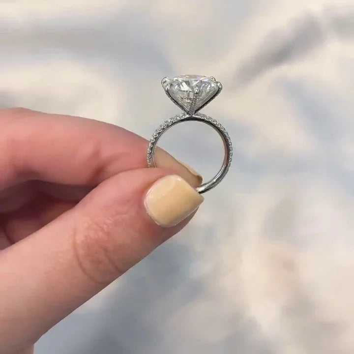 5.80 TCW Round Lab Grown Diamond Engagement Ring | Pavé Solitaire Ring | IGI Certified 