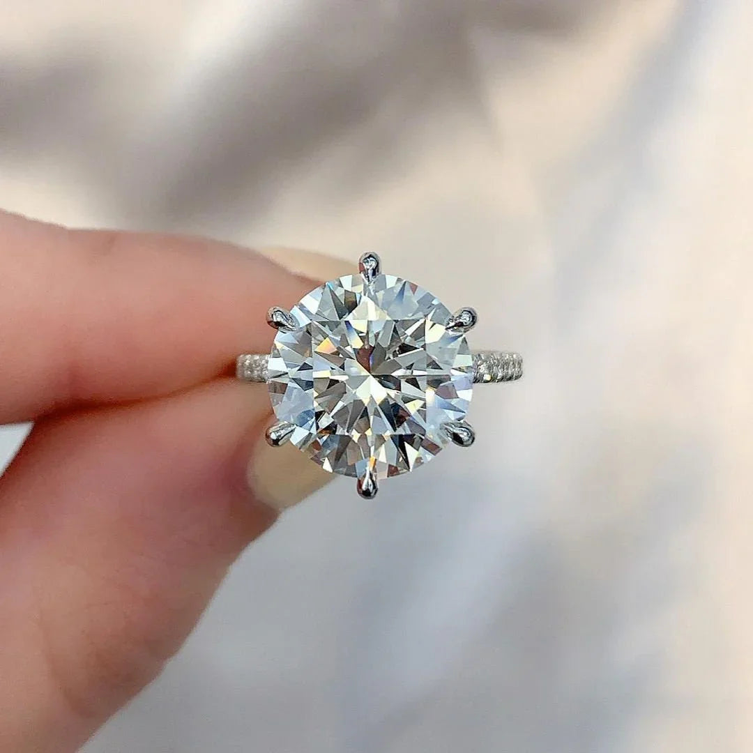 5.80 TCW Round Lab Grown Diamond Engagement Ring Pavé Solitaire Design IGI Certified Luxury Bridal Wedding Ring Fine Jewelry Anniversary Gift