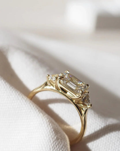Emerald Center 5 CT Lab Grown Diamond Engagement Ring with Two Trillion Side Stones Classic Minimalist Design Wedding Promise Gift for Her IGI Jewelry